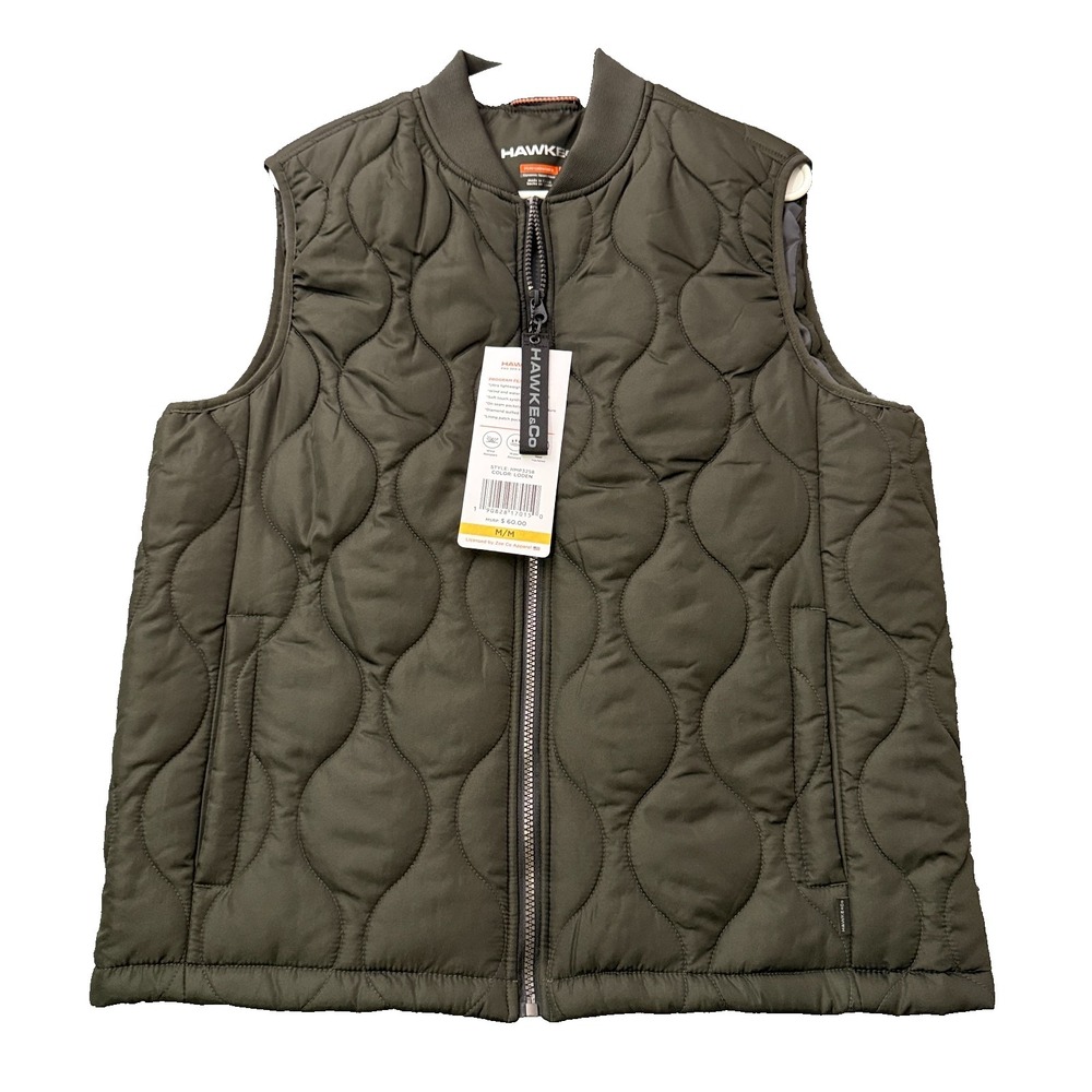 Hawke‎ & Co Mens Medium Quilted Vest Olive Loden Full Zip Insulated NWT